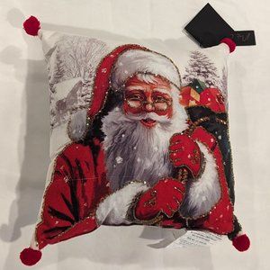NWT Beaded Santa Throw Pillow (Holiday, Christmas)